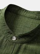 Short Sleeve Stand Collar Shirt & Straight Leg Linen Pants